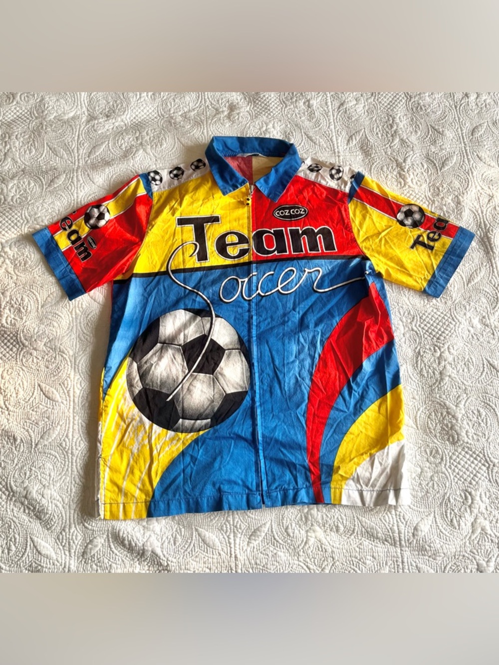 Vintage Soccer Shirt Bright Multi-Color 'Team Soccer' Zip Up Shirt - Coz-Coz